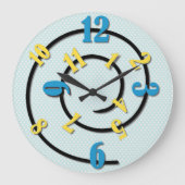 青お洒落と黄色の緩和曲線 ラージ壁時計 (正面)