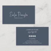 青お洒落カスタム灰色の白いタイポグラフィ 名刺 (正面/裏面)