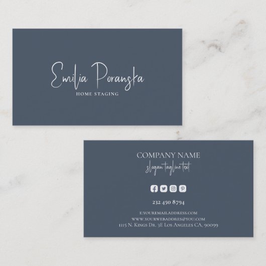 青お洒落カスタム灰色の白いタイポグラフィ 名刺 (正面/裏面)