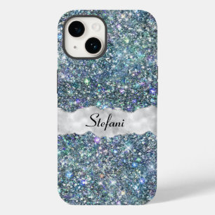 青お洒落フェイク銀グリッターモノグラム Case-Mate iPhone 14ケース