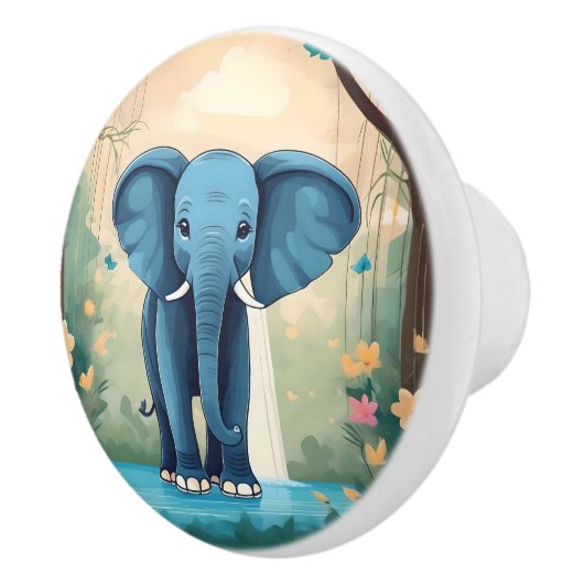 青お洒落ベビー象 セラミックノブ (右)