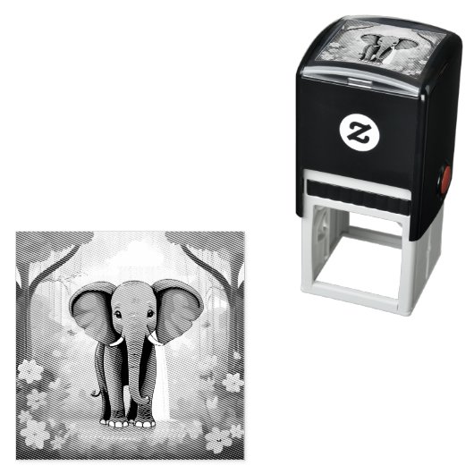 青お洒落ベビー象 セルフインキングスタンプ (インサイチュ)