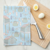 青お洒落上のガーデナーパターン キッチンタオル (四つ折り)