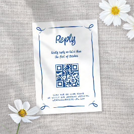 青お洒落図解入りの、写真付きの手描きおもしろい結婚 出欠カード