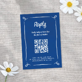 青お洒落図解入りの、写真付きの手描きおもしろい結婚 出欠カード