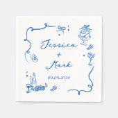 青お洒落手引き結婚の スタンダードカクテルナプキン (正面)