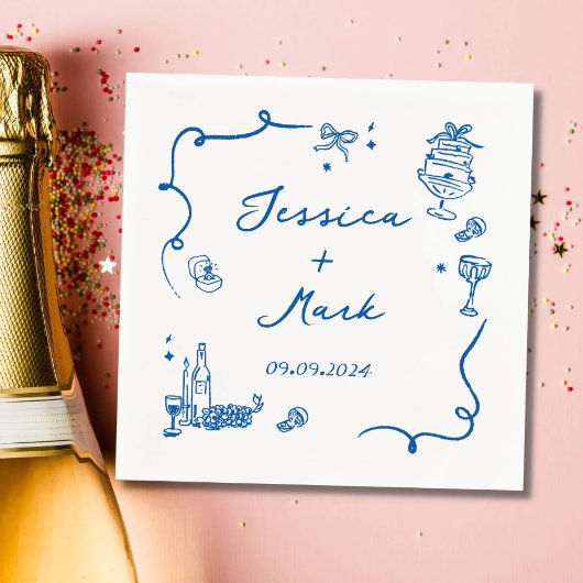 青お洒落手引き結婚の スタンダードカクテルナプキン