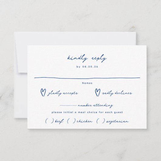 青お洒落手引き食事の選択結婚の 出欠カード (正面)