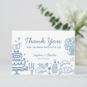 青お洒落手描きドードル結婚ズ・サンキュー サンキューカード (スタンド正面)