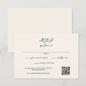 青お洒落手書き結婚のQRコード 出欠カード (正面/裏面)