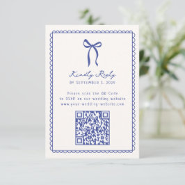 青お洒落手書きQRコー結婚ドRSVP 出欠カード