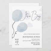 青お洒落気球は男の子だ 招待状 (正面/裏面)