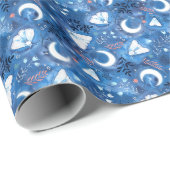 青お洒落水彩蛾と月 ラッピングペーパー (ロールコーナー)