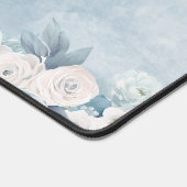 青お洒落水色フローラモノグラム |名前 デスクマット (コーナー)