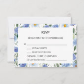 青お洒落水色植物体結婚属 出欠カード (正面)