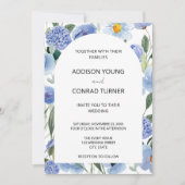 青お洒落水色植物体結婚属 招待状 (正面)