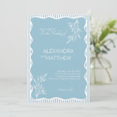 青お洒落波状縁ど結婚式招待状 招待状 (スタンド正面)