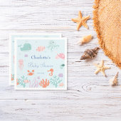 青お洒落海動物赤ちゃんシャワーパーティー スタンダードカクテルナプキン