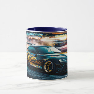 青お洒落漂流スポーツカー車の マグカップ