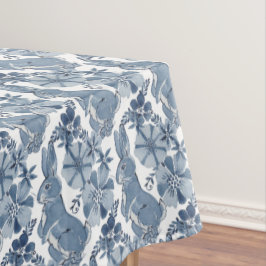 青お洒落白バニーラビットフローラルパターン テーブルクロス