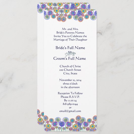 青お洒落色のモダンフローラ結婚式招待状 招待状 (正面/裏面)