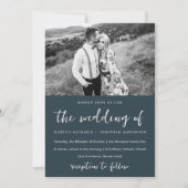 青お洒落色ピンクのフローラ結婚写真 招待状 (正面)