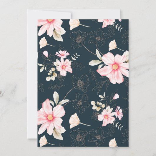 青お洒落色ピンクのフローラ結婚写真 招待状 (裏面)