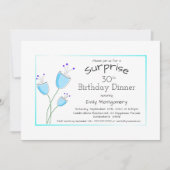 青お洒落花サプライズ30歳の誕生日 招待状 (正面)