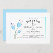 青お洒落花サプライズ30歳の誕生日 招待状 (正面/裏面)
