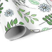 青お洒落花兎と森の葉 ラッピングペーパー (ロールコーナー)