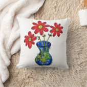 青お洒落花瓶装飾用クッションの赤い花 クッション (ブランケット)