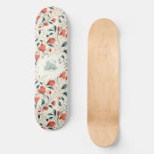 青お洒落葉と赤の花柄 スケートボード (正面)