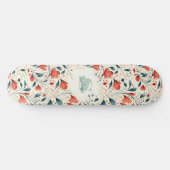 青お洒落葉と赤の花柄 スケートボード (横)