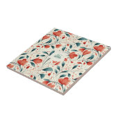 青お洒落葉と赤の花柄 タイル (側面)