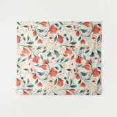 青お洒落葉と赤の花柄 タペストリー (正面(横))