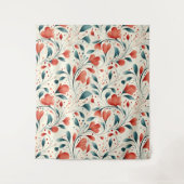 青お洒落葉と赤の花柄 タペストリー (正面)