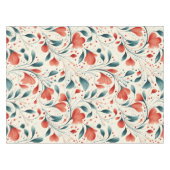 青お洒落葉と赤の花柄 テーブルクロス (正面(横))