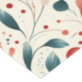 青お洒落葉と赤の花柄 テーブルクロス (アングル)