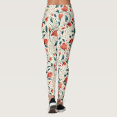 青お洒落葉と赤の花柄 レギンス (裏面)