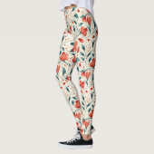 青お洒落葉と赤の花柄 レギンス (左)