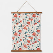 青お洒落葉と赤の花柄 吊り下げ型タペストリー (正面)