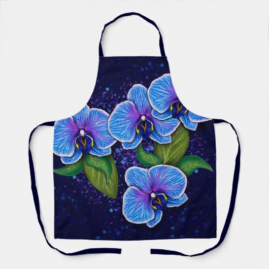 青お洒落蘭の花絵を描の エプロン (正面)