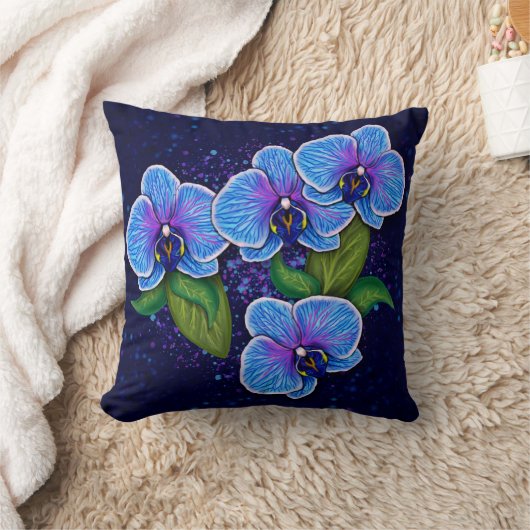 青お洒落蘭の花絵を描の クッション (ブランケット)