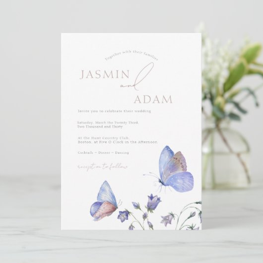 青お洒落蝶モノグラム結婚ズ 招待状 (スタンド正面)