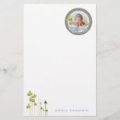 青お洒落象ファミリー男の赤ちゃん写真 便箋 (正面)