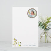 青お洒落象ファミリー男の赤ちゃん写真 便箋 (スタンド正面)