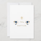 青お洒落金ゴールド花写真少年バプテスマInv 招待状 (裏面)