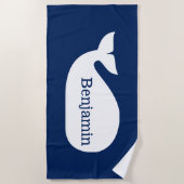 青お洒落鯨パーソナライズされたの子供 ビーチタオル (正面)