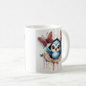 青お洒落鳥と蝶のイラストレーション コーヒーマグカップ (正面右)
