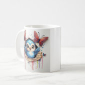 青お洒落鳥と蝶のイラストレーション コーヒーマグカップ (正面左)